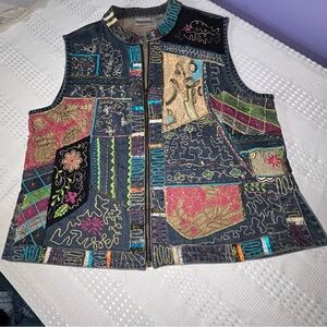 Chicos Colorful Patchwork Women's Vest Size 3 Beautiful embellishments